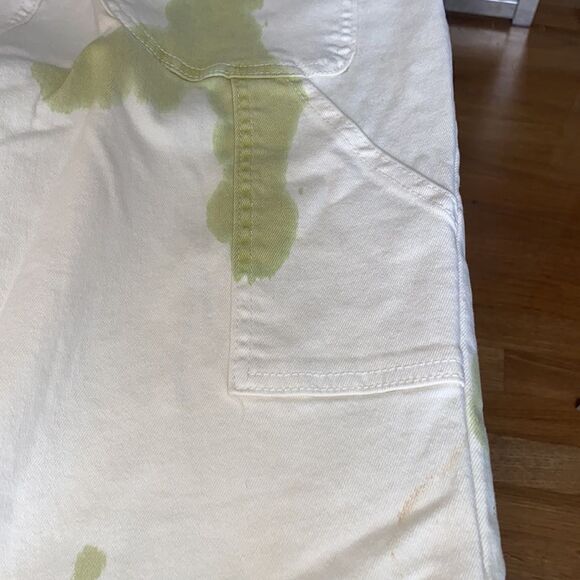 Cream with green tie-dye painter, pants jeans. High waisted, wide leg size 26. - Picture 7 of 14